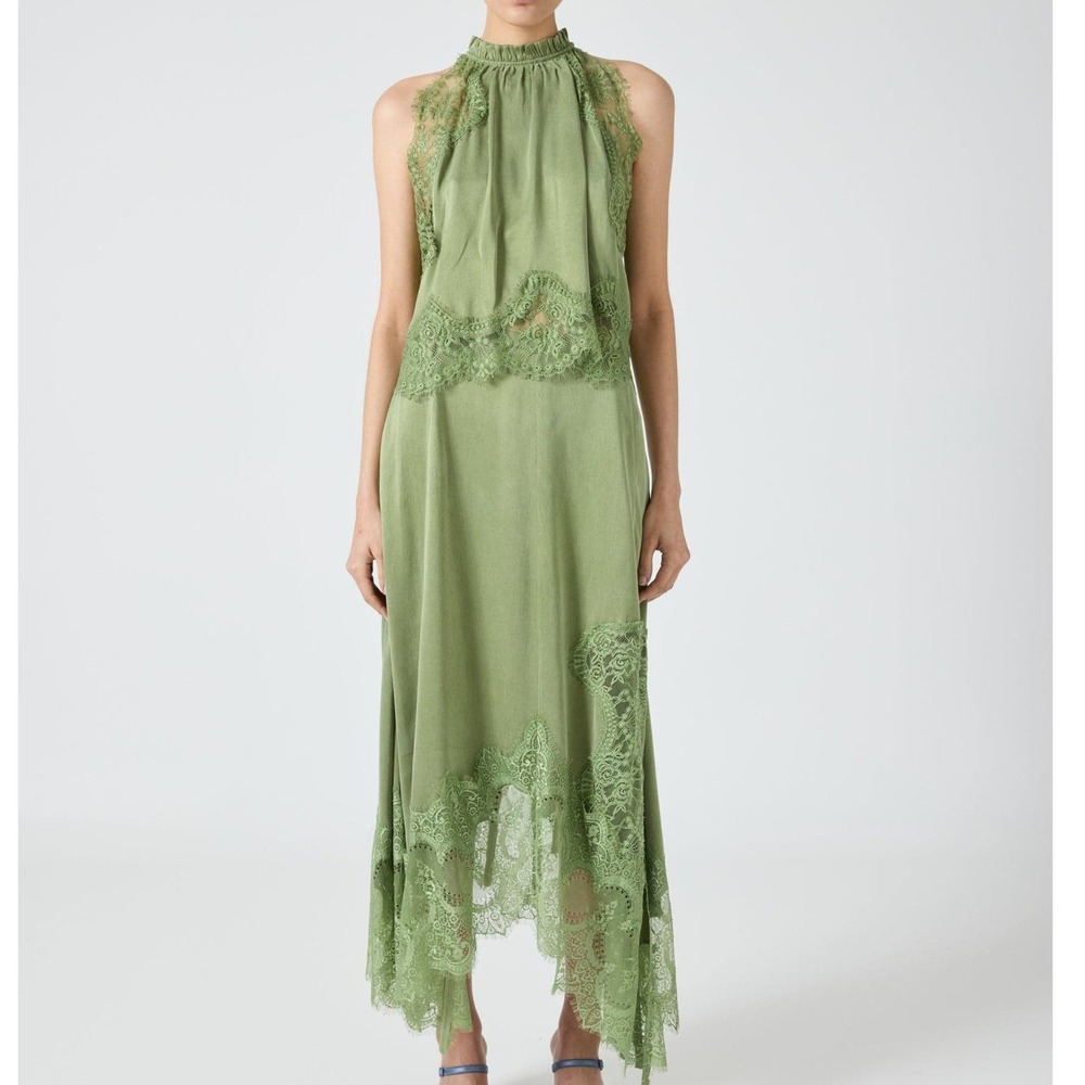 Third Form Skirt Set Womens 8/10 Visions Lace Handkerchief Sage Green NEW $330